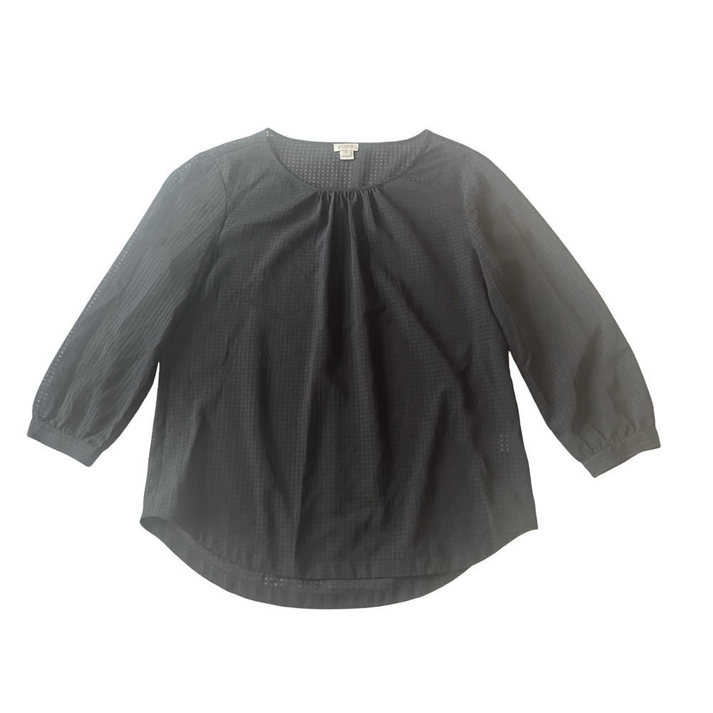 J. Crew Women's Size S Blouse Black Long Sleeve Gingham Translucent Career Work